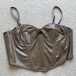 Forever 21 Faux Leather Bustier Crop Tank Top Cropped Sleeveless Cut Out Medium
